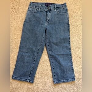 NYDJ Jeans Womens 10P Petite Blue Capri Cropped Embroidered Pockets Denim